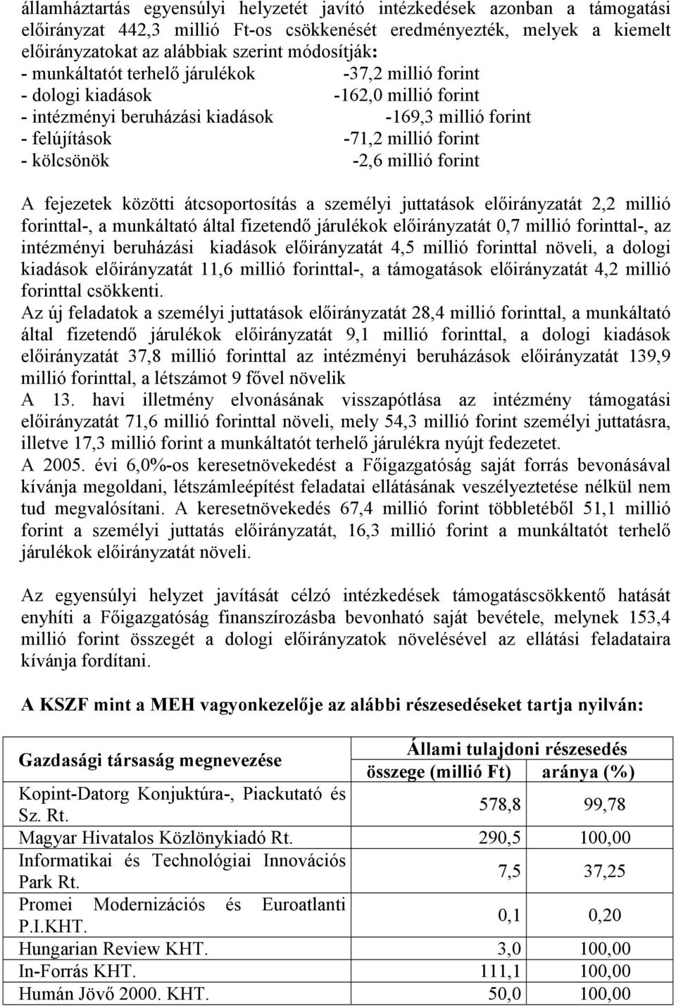 millió forint A fejezetek közötti átcsoportosítás a személyi juttatások előirányzatát 2,2 millió forinttal-, a munkáltató által fizetendő járulékok előirányzatát 0,7 millió forinttal-, az intézményi