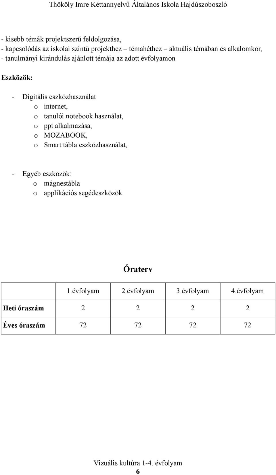 o tanulói notebook használat, o ppt alkalmazása, o MOZABOOK, o Smart tábla eszközhasználat, - Egyéb eszközök: o