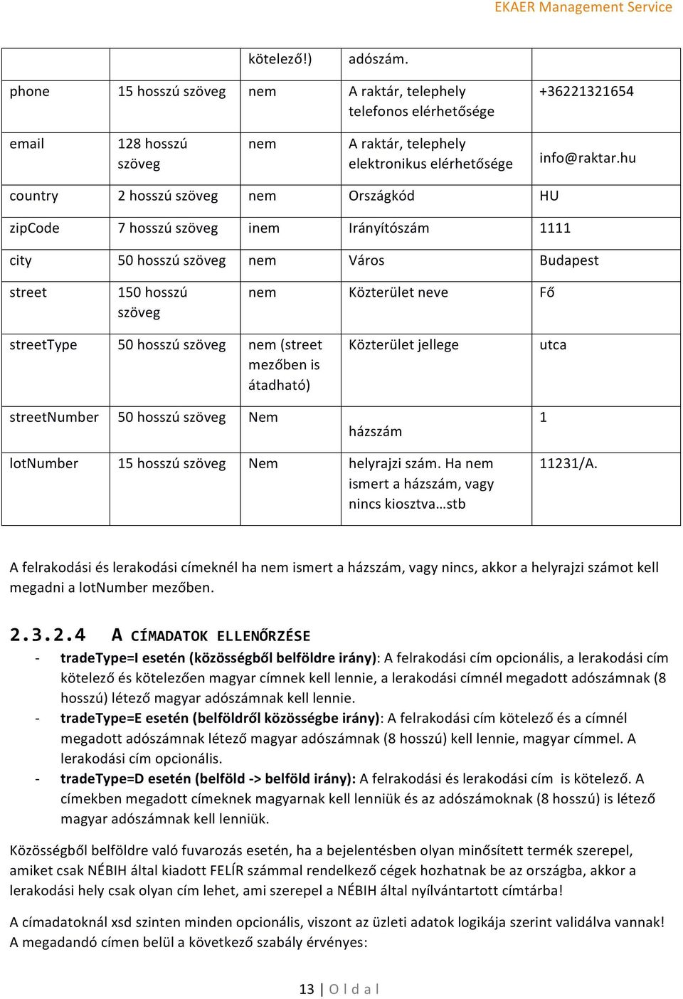 50 hosszú Nem Közterület jellege házszám utca 1 lotnumber 15 hosszú Nem helyrajzi szám. Ha ismert a házszám, vagy nincs kiosztva stb 11231/A.