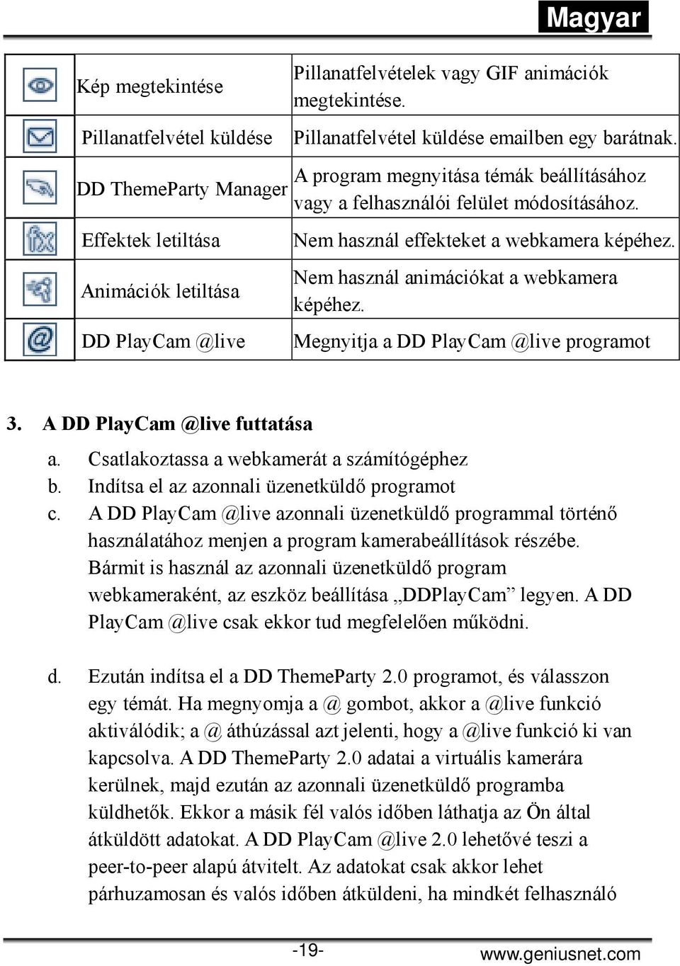 Nem használ animációkat a webkamera képéhez. Megnyitja a DD PlayCam @live programot 3. A DD PlayCam @live futtatása a. Csatlakoztassa a webkamerát a számítógéphez b.