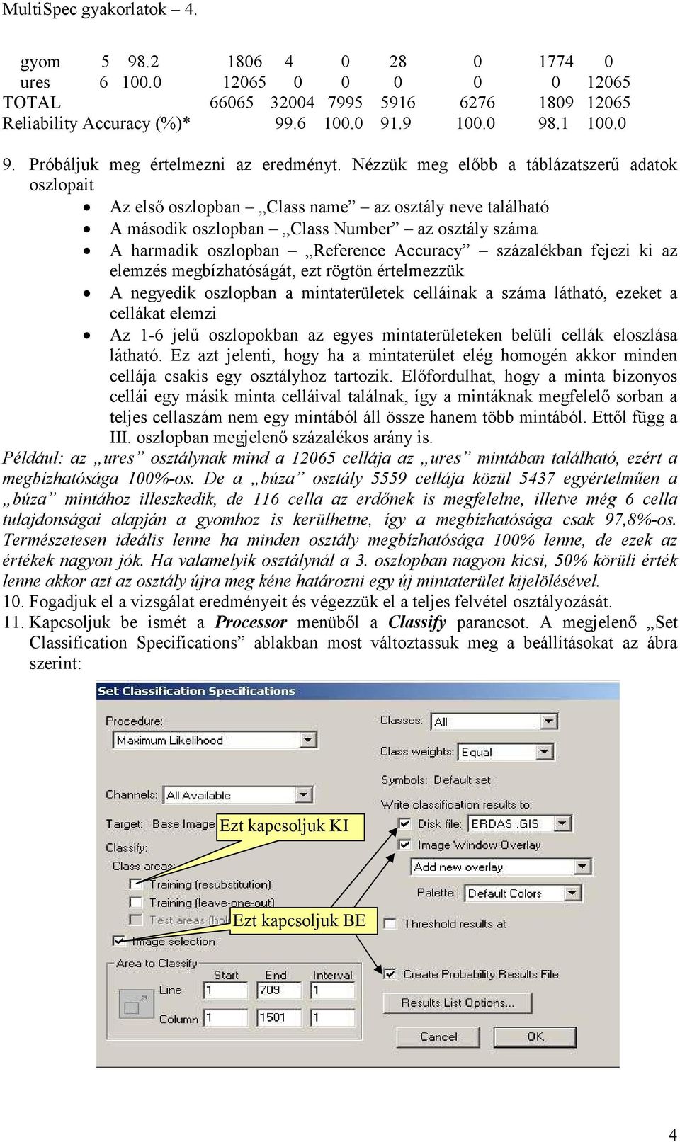 százalékban fejezi ki az elemzés megbízhatóságát, ezt rögtön értelmezzük A negyedik oszlopban a mintaterületek celláinak a száma látható, ezeket a cellákat elemzi Az 1-6 jelű oszlopokban az egyes