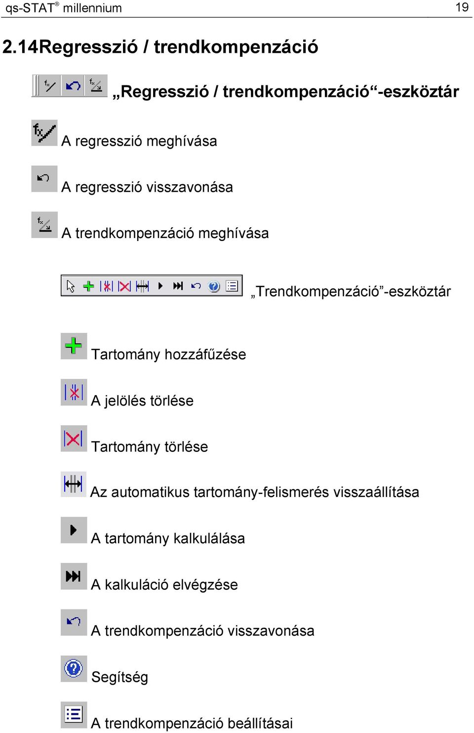 regresszió visszavonása A trendkompenzáció meghívása Trendkompenzáció -eszköztár Tartomány hozzáfűzése A