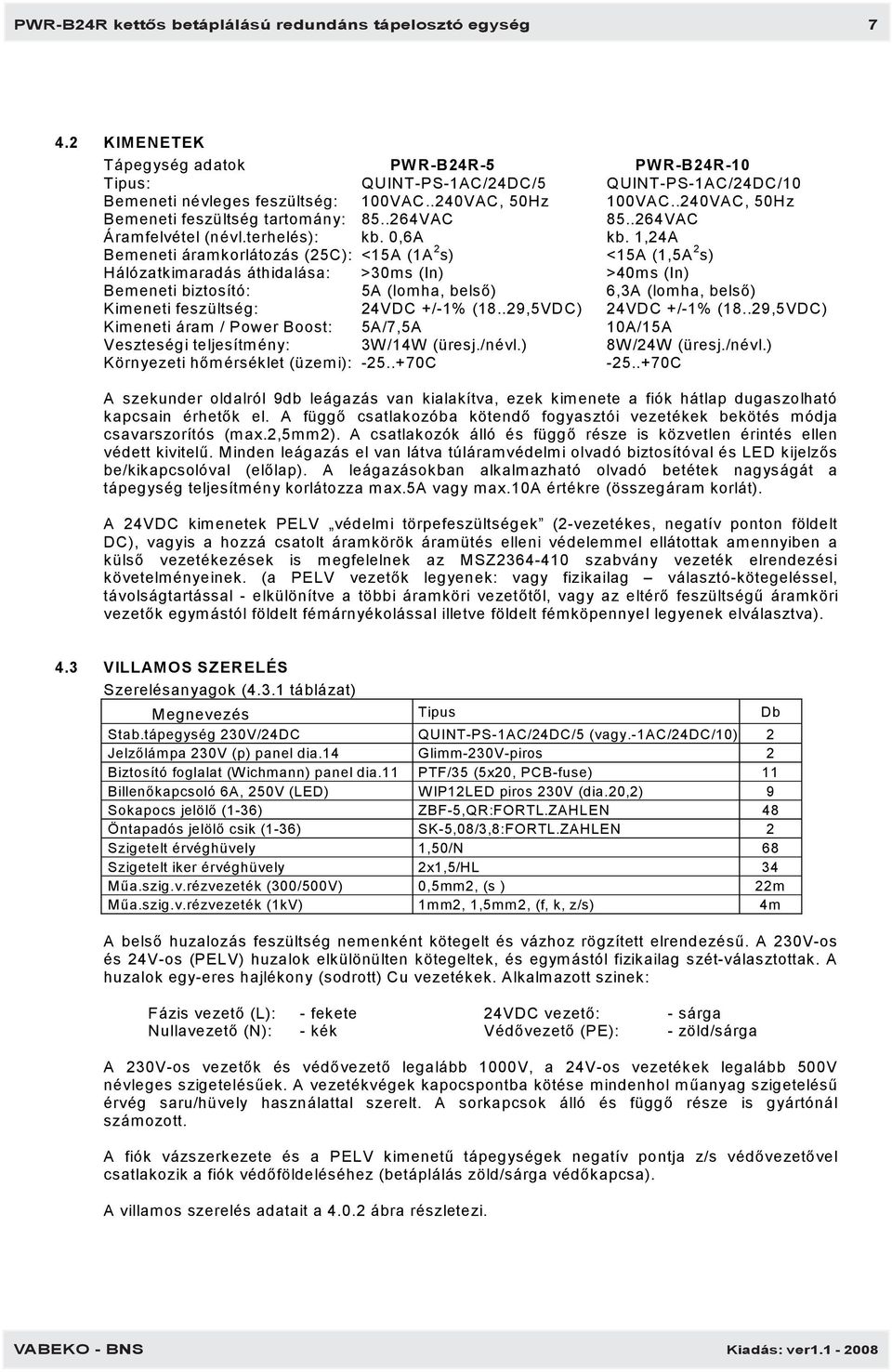 1,24A Bemeneti áramkorlátozás (25C): <15A (1A 2 s) <15A (1,5A 2 s) Hálózatkimaradás áthidalása: >30ms (In) >40ms (In) Bemeneti biztosító: 5A (lomha, belső) 6,3A (lomha, belső) Kimeneti feszültség: