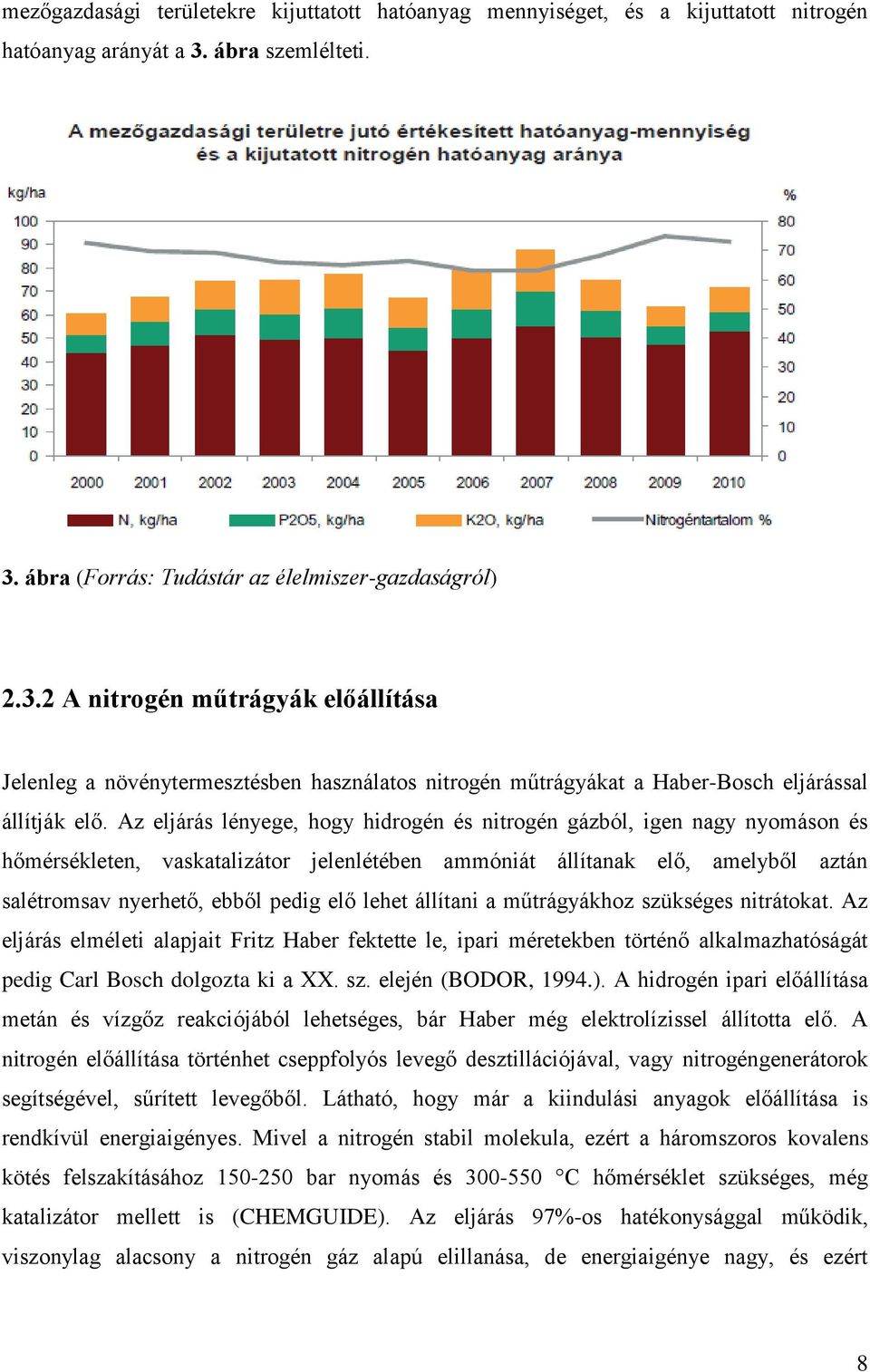 Az eljárás lényege, hogy hidrogén és nitrogén gázból, igen nagy nyomáson és hőmérsékleten, vaskatalizátor jelenlétében ammóniát állítanak elő, amelyből aztán salétromsav nyerhető, ebből pedig elő