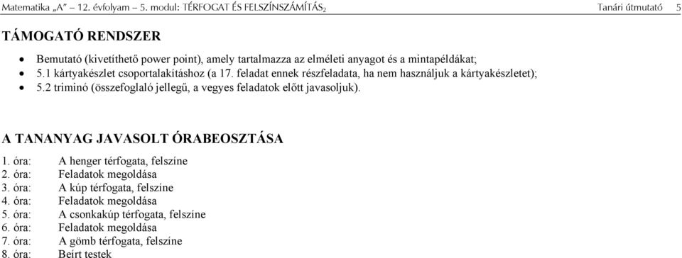 mintapéldákat; 5.1 kártyakészlet csoportalakításhoz (a 17. feladat ennek részfeladata, ha nem használjuk a kártyakészletet); 5.