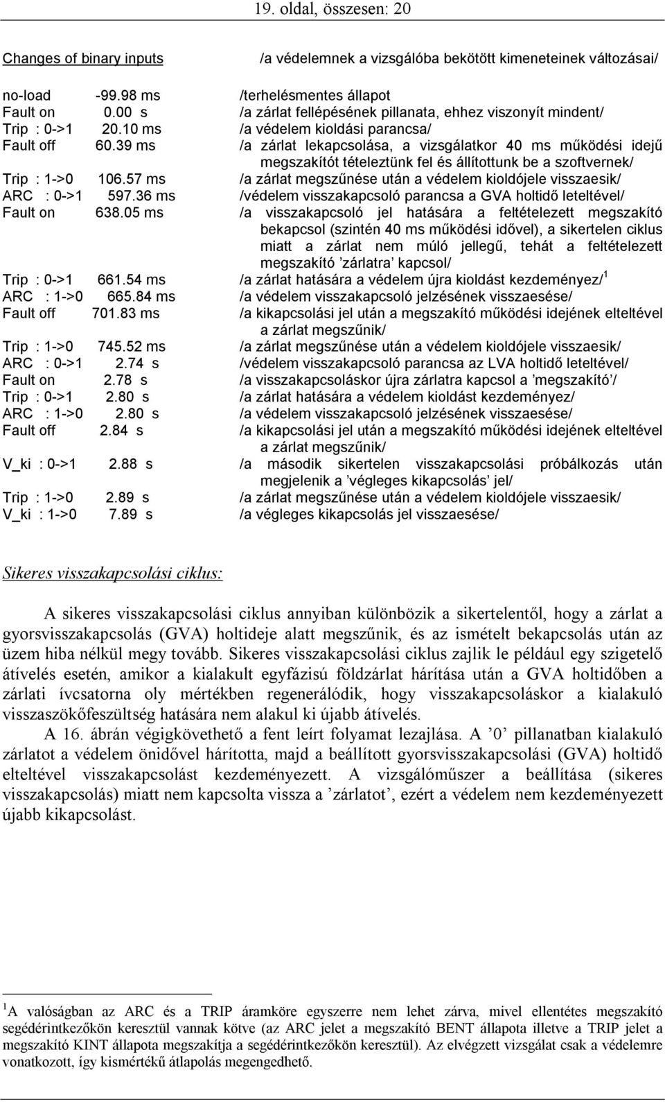 39 ms /a zárlat lekapcsolása, a vizsgálatkor 40 ms működési idejű megszakítót tételeztünk fel és állítottunk be a szoftvernek/ Trip : 1->0 106.