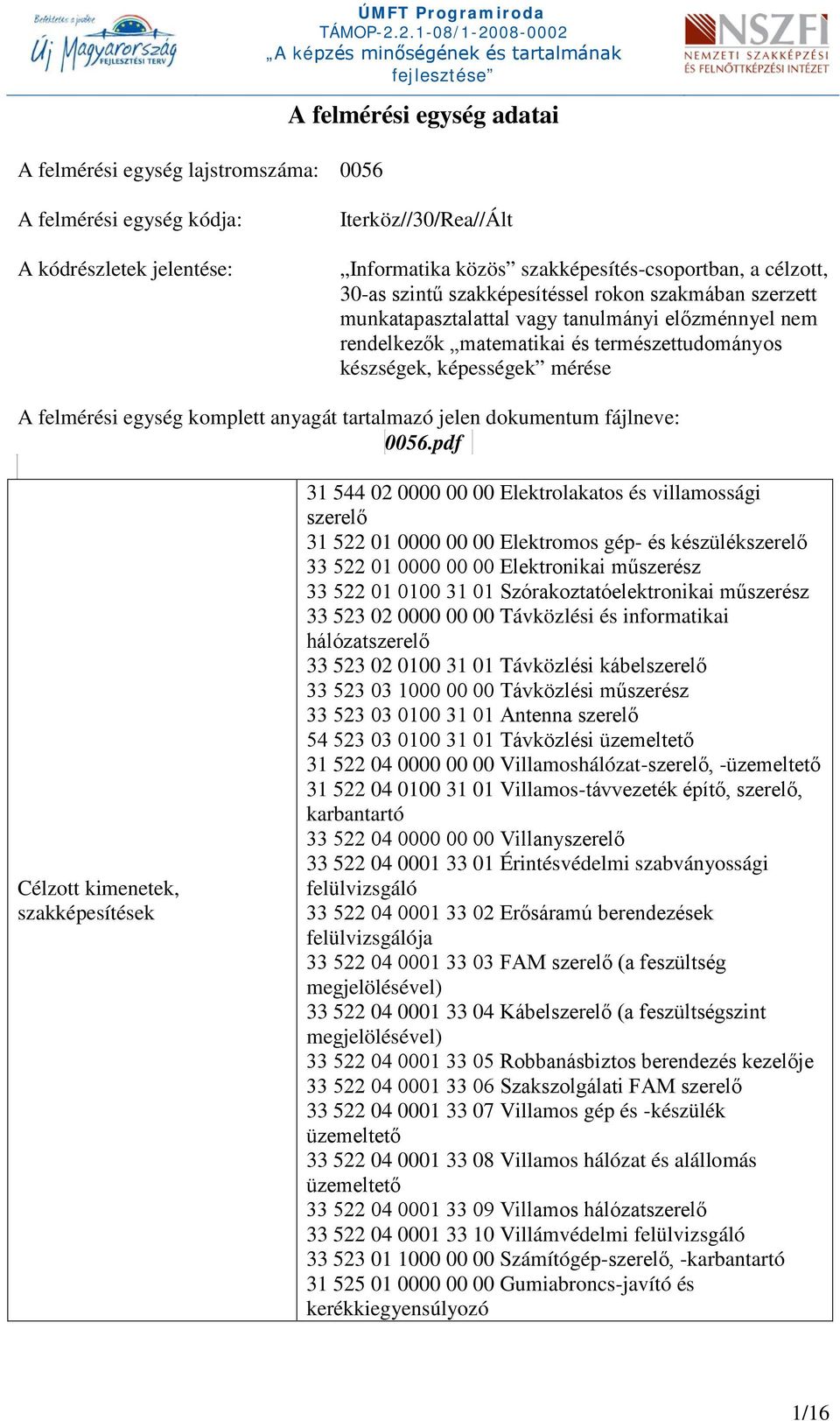 felmérési egység komplett anyagát tartalmazó jelen dokumentum fájlneve: 0056.