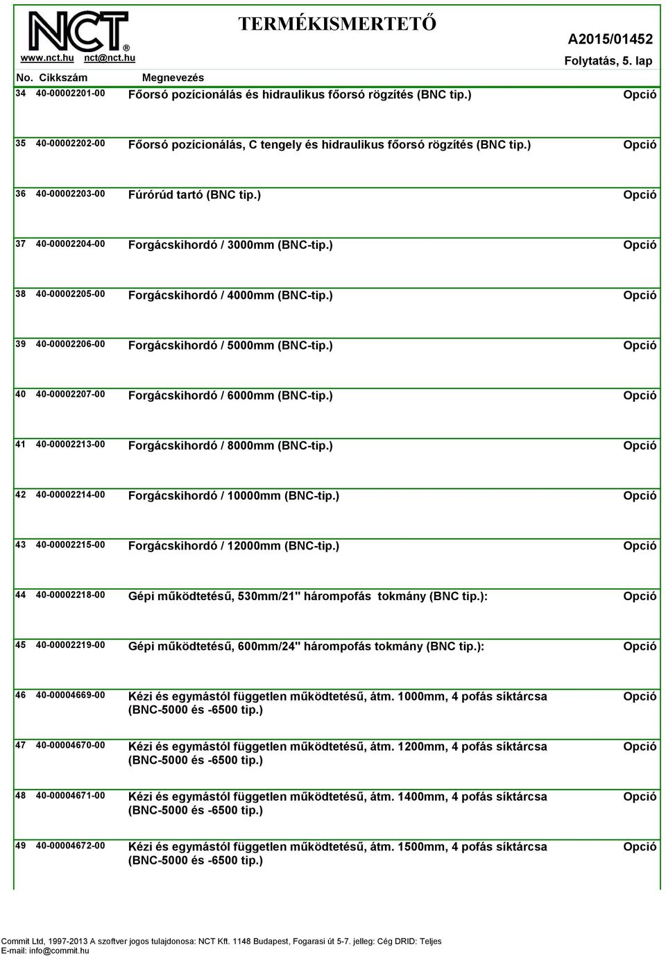 ) 38 40-00002205-00 Forgácskihordó / 4000mm (BNC-tip.) 39 40-00002206-00 Forgácskihordó / 5000mm (BNC-tip.) 40 40-00002207-00 Forgácskihordó / 6000mm (BNC-tip.