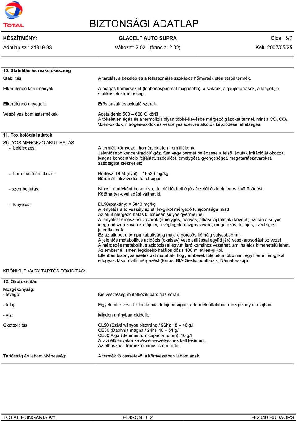 A magas hőmérséklet (lobbanáspontnál magasabb), a szikrák, a gyújtóforrások, a lángok, a statikus elektromosság. Erős savak és oxidáló szerek. Acetaldehid 500 600 o C körül.