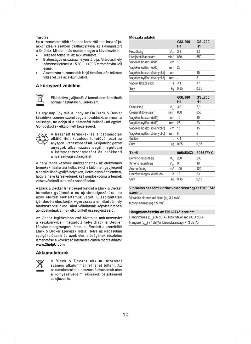 A szerszám huzamosabb idejű tárolása után teljesen töltse fel újra az akkumulátort. A környezet védelme Elkülönítve gyűjtendő. A termék nem kezelhető normál háztartási hulladékként.