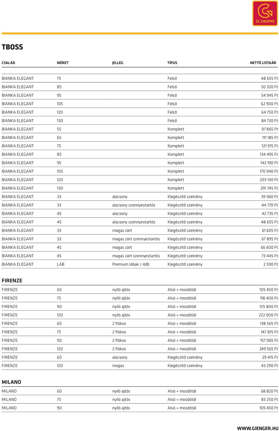 BIANKA ELEGANT 105 Komplett 170 940 Ft BIANKA ELEGANT 120 Komplett 203 130 Ft BIANKA ELEGANT 130 Komplett 291 745 Ft BIANKA ELEGANT 33 alacsony Kiegészítő szekrény 39 960 Ft BIANKA ELEGANT 33