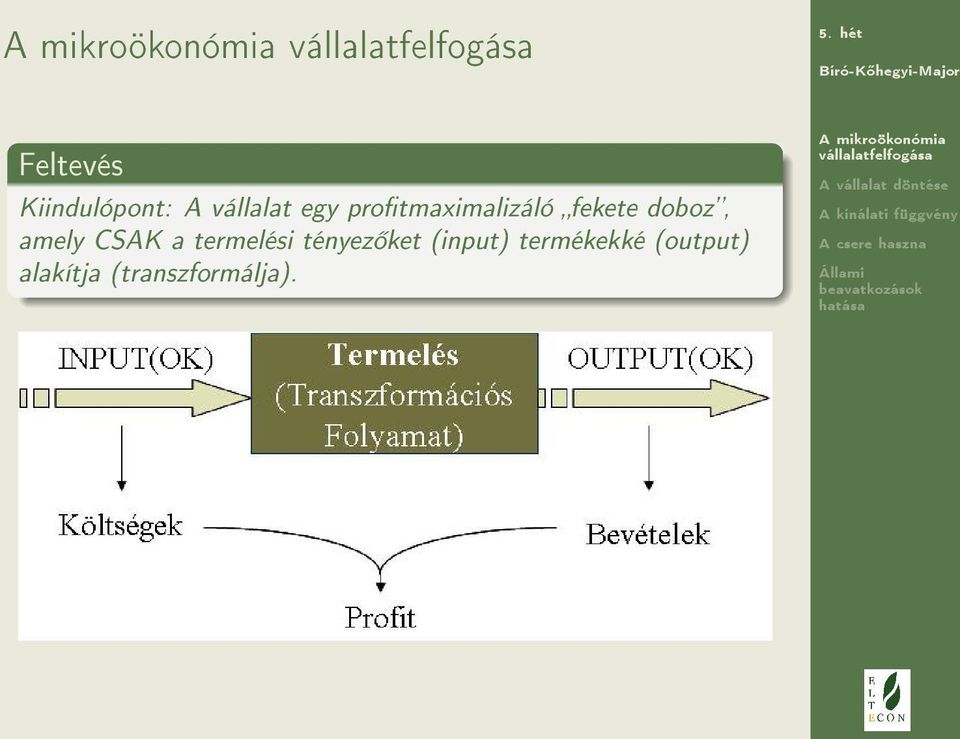 CSAK a termelési tényez ket (input)