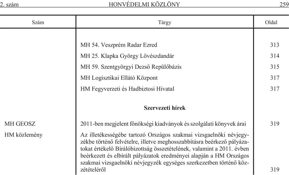 kiadványok és szolgálati könyvek árai 319 HM közlemény Az illetékességébe tartozó Országos szakmai vizsgaelnöki névjegyzékbe történõ felvételre, illetve meghosszabbításra