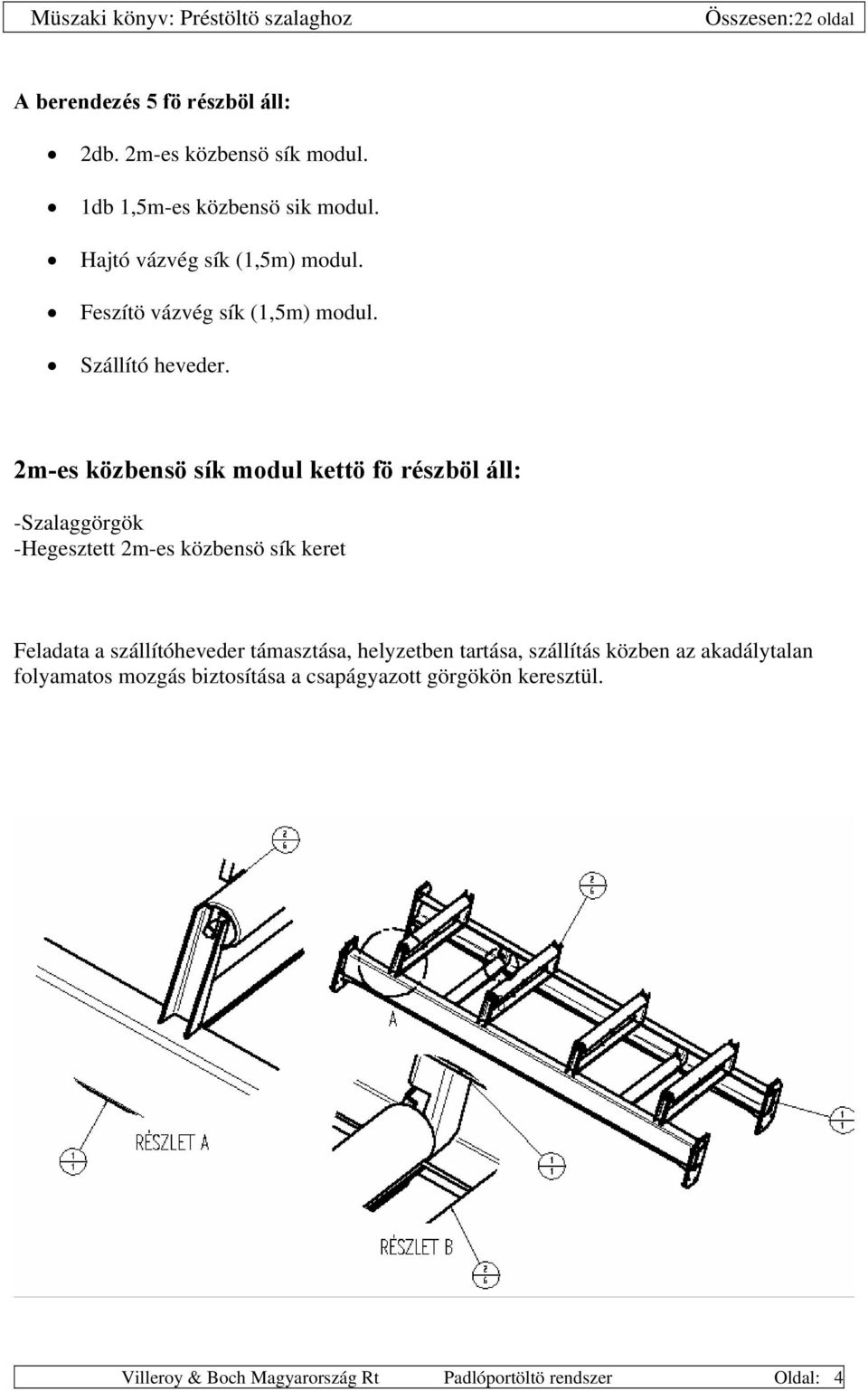 2m-es közbensö sík modul kettö fö részböl áll: -Szalaggörgök -Hegesztett 2m-es közbensö sík keret Feladata a