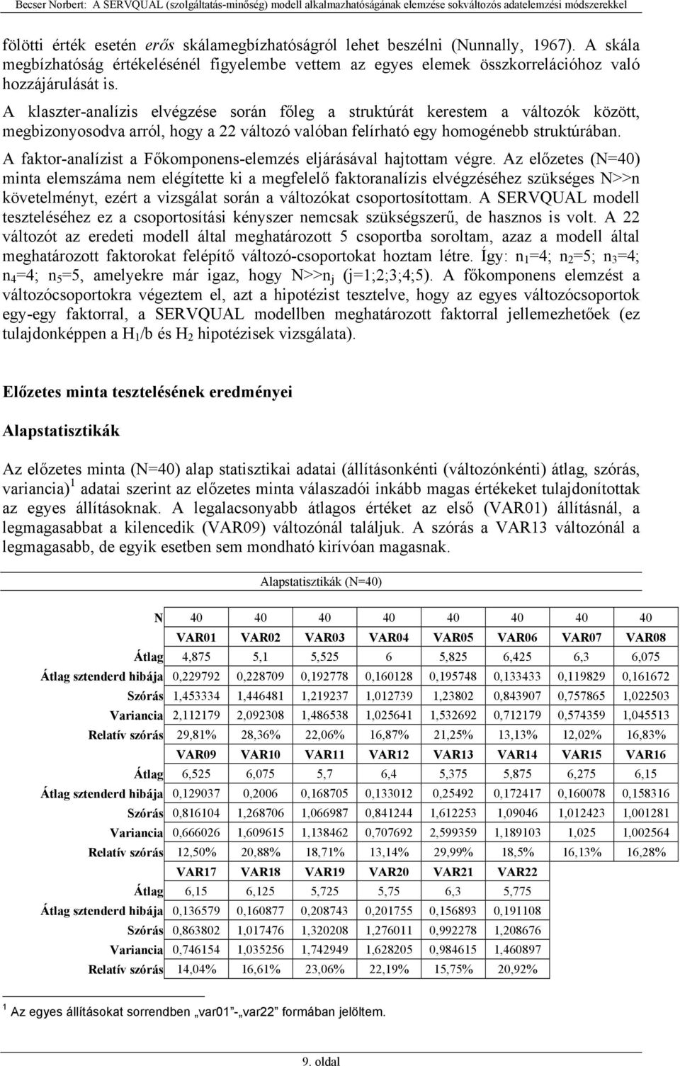 A faktor-analízist a Főkomponens-elemzés eljárásával hajtottam végre.