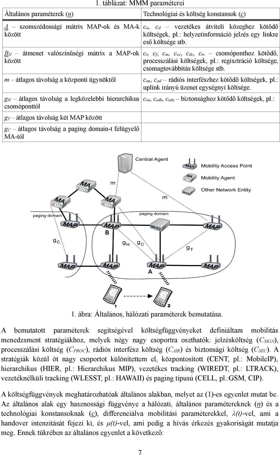 táblázat: MMM paraméterei Technológiai és költség konstansok (c) cu, cd vezetékes átviteli közeghez kötődő költségek, pl.: helyzetinformáció jelzés egy linkre eső költsége stb.