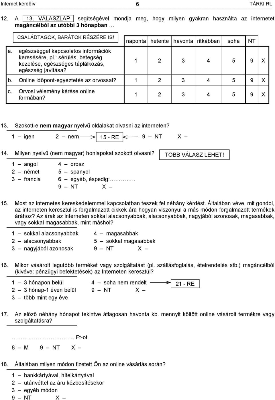 Orvosi vélemény kérése online formában? 1 2 3 4 5 9 13. Szokott-e nem magyar nyelvű oldalakat olvasni az interneten? 1 igen 2 nem 15 - RE 9 14. Milyen nyelvű (nem magyar) honlapokat szokott olvasni?