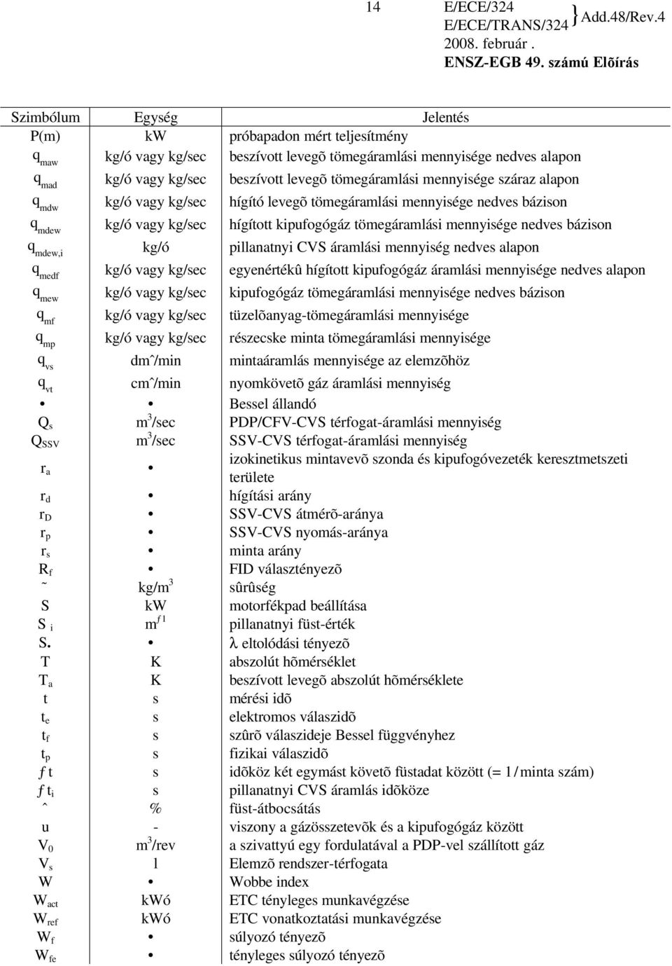 bázison q mdew,i kg/ó pillanatnyi CVS áramlási mennyiség nedves alapon q medf kg/ó vagy kg/sec egyenértékû hígított kipufogógáz áramlási mennyisége nedves alapon q mew kg/ó vagy kg/sec kipufogógáz