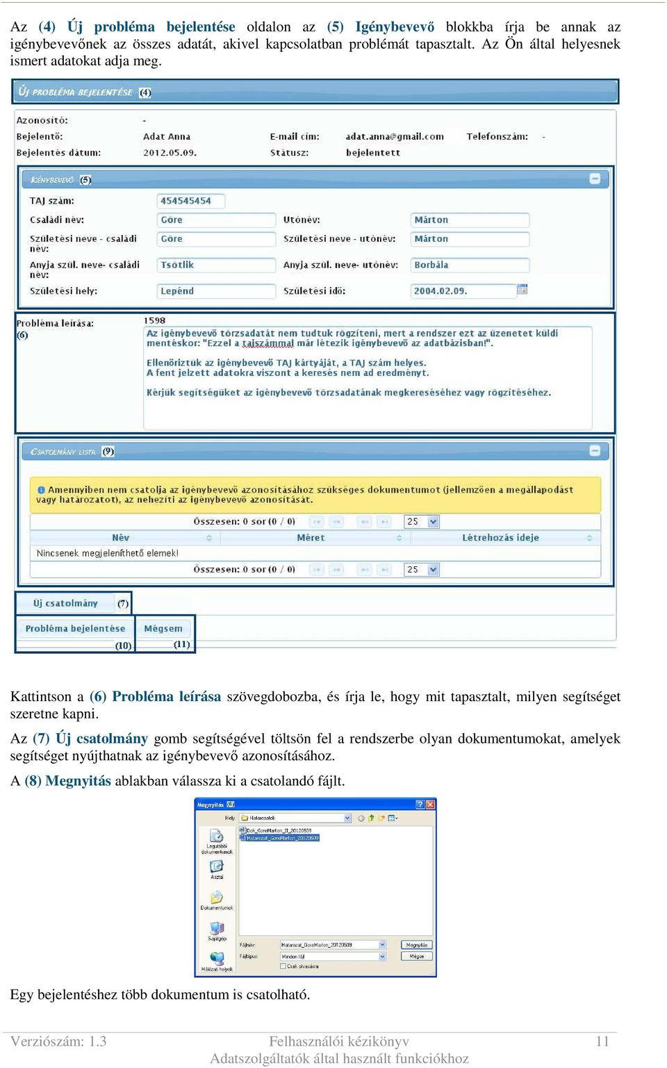 Kattintson a (6) Probléma leírása szövegdobozba, és írja le, hogy mit tapasztalt, milyen segítséget szeretne kapni.