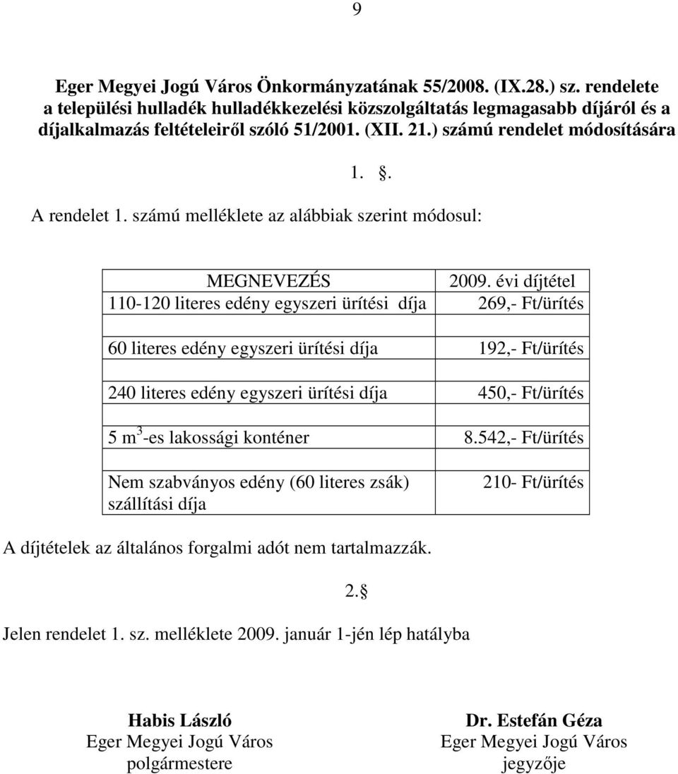 évi díjtétel 110-120 literes edény egyszeri ürítési díja 269,- Ft/ürítés 60 literes edény egyszeri ürítési díja 192,- Ft/ürítés 240 literes edény egyszeri ürítési díja 450,- Ft/ürítés 5 m 3 -es