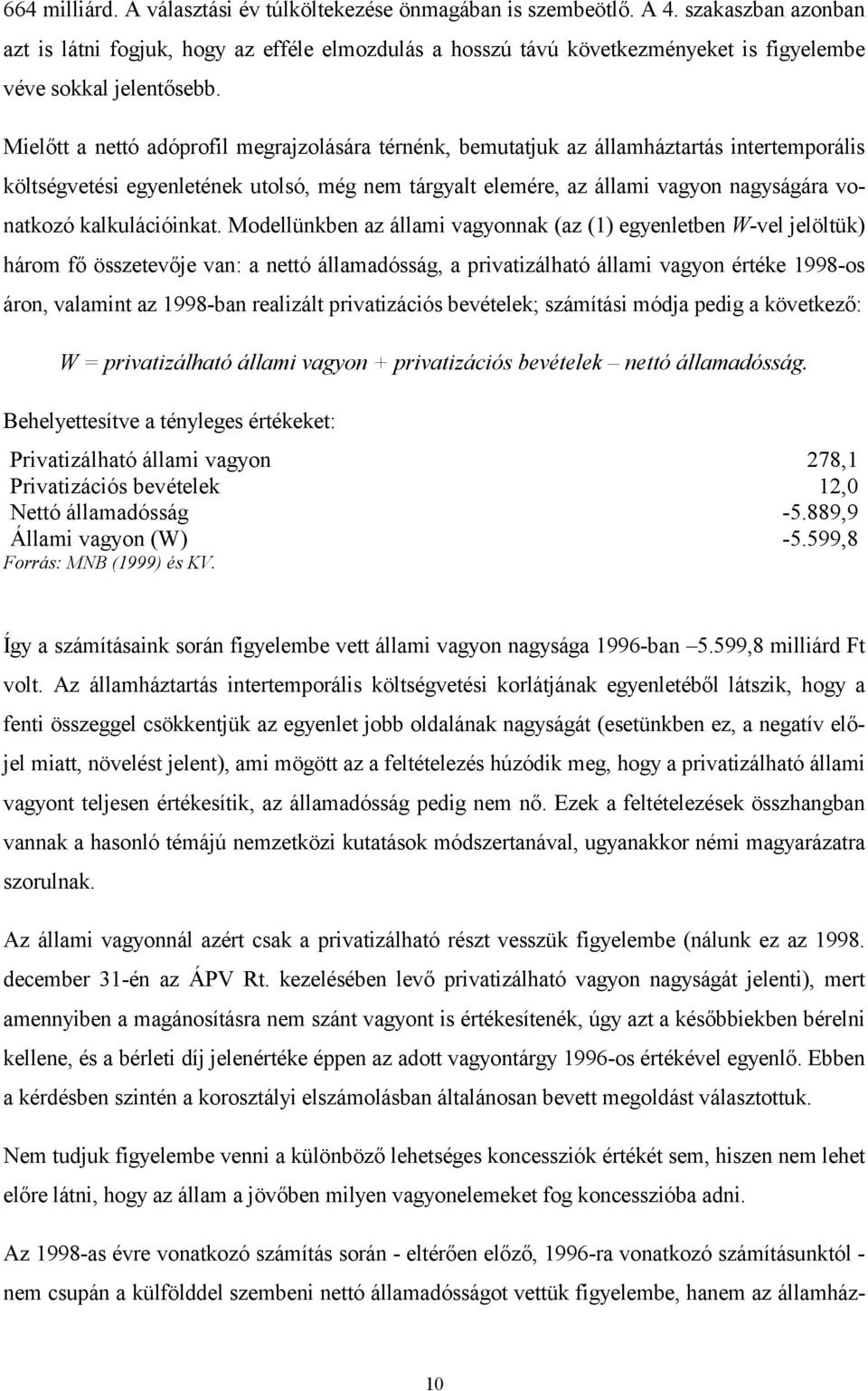 Mielőtt a nettó adóprofil megrajzolására térnénk, bemutatjuk az államháztartás intertemporális költségvetési egyenletének utolsó, még nem tárgyalt elemére, az állami vagyon nagyságára vonatkozó