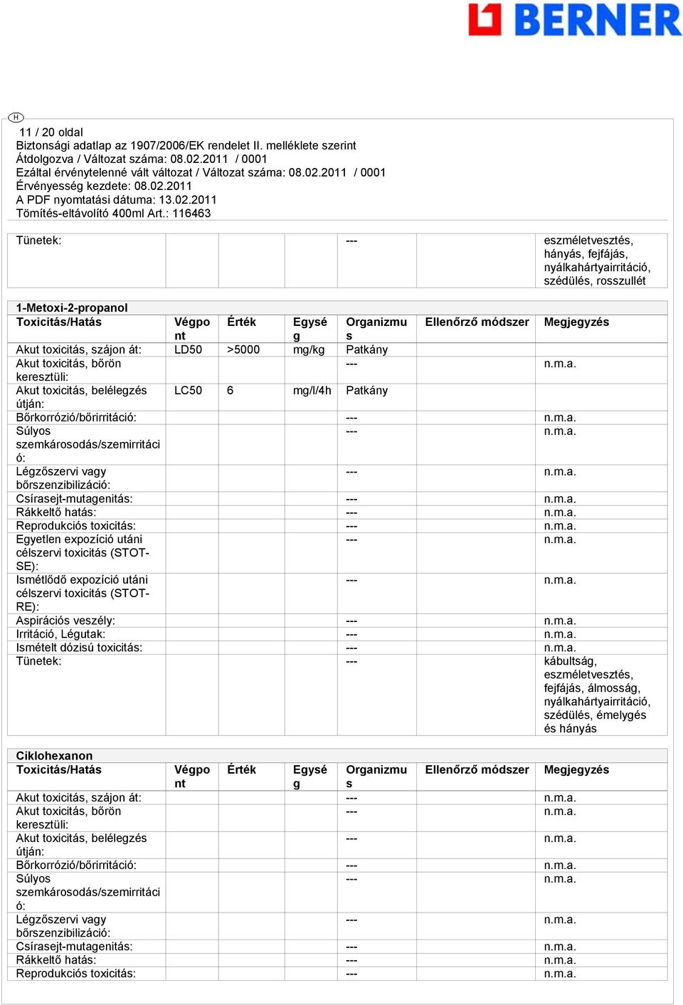 szemkárosodás/szemirritáci ó: Légzőszervi vagy --- bőrszenzibilizáció: Csírasejt-mutagenitás: --- Rákkeltő hatás: --- Reprodukciós toxicitás: --- Egyetlen expozíció utáni --- SE): Ismétlődő expozíció