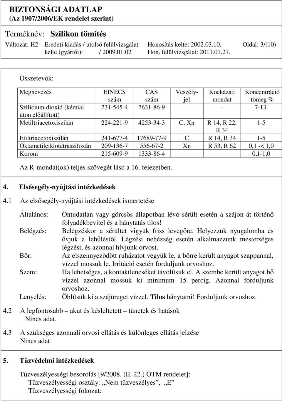 1333-86-4 0,1-1,0 Az R-mondat(ok) teljes szövegét lásd a 16. fejezetben. 4. Elsısegély-nyújtási intézkedések 4.