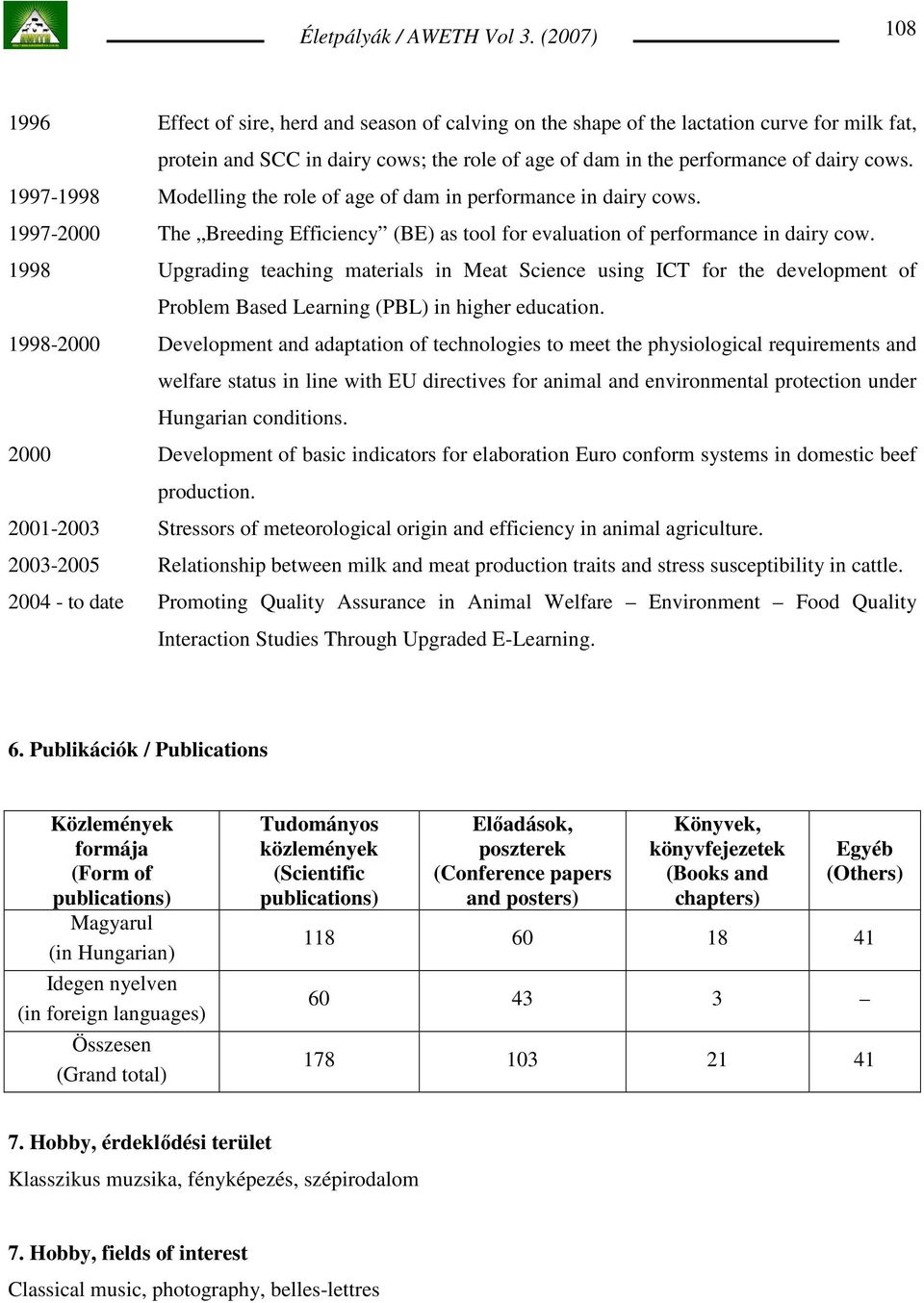 1998 Upgrading teaching materials in Meat Science using ICT for the development of Problem Based Learning (PBL) in higher education.