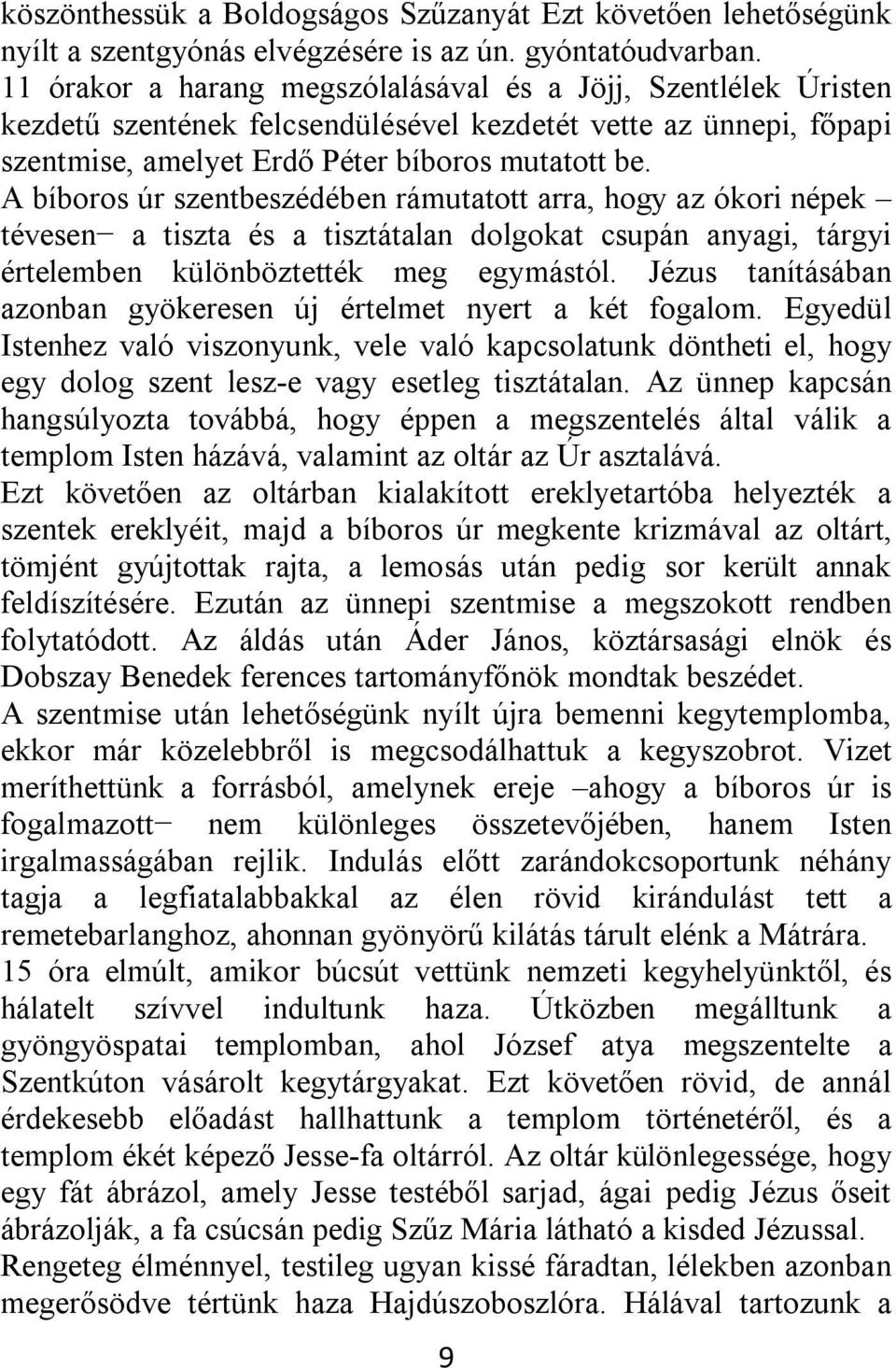 A bíboros úr szentbeszédében rámutatott arra, hogy az ókori népek tévesen a tiszta és a tisztátalan dolgokat csupán anyagi, tárgyi értelemben különböztették meg egymástól.