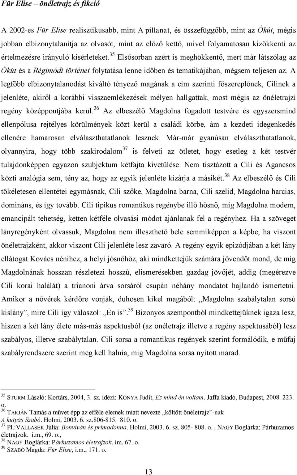 A legfőbb elbizonytalanodást kiváltó tényező magának a cím szerinti főszereplőnek, Cilinek a jelenléte, akiről a korábbi visszaemlékezések mélyen hallgattak, most mégis az önéletrajzi regény