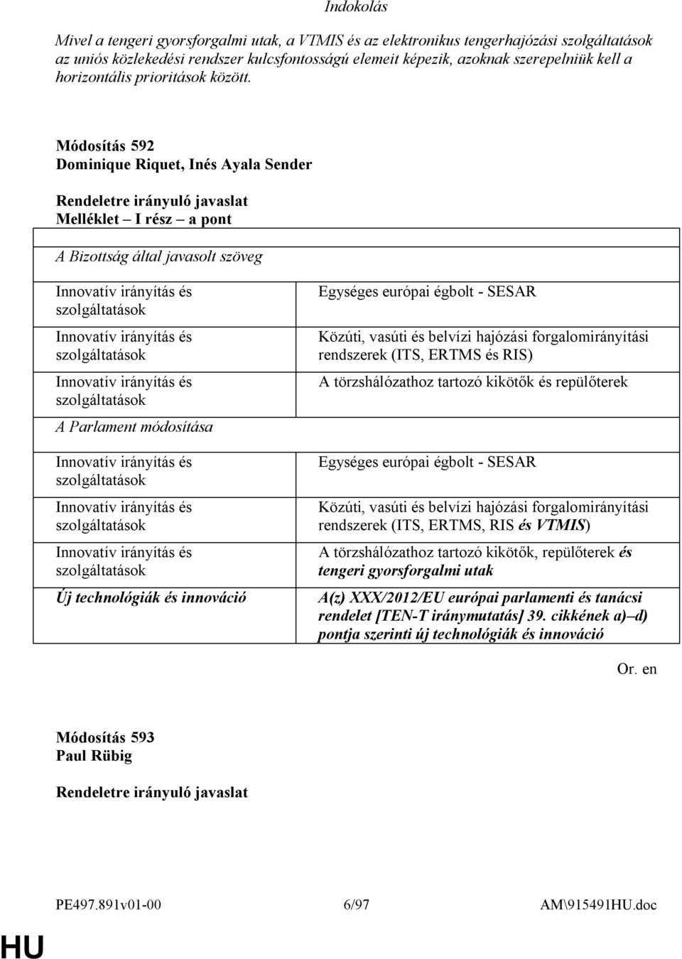 Módosítás 592 Dominique Riquet, Inés Ayala Sender Melléklet I rész a pont Innovatív irányítás és szolgáltatások Innovatív irányítás és szolgáltatások Innovatív irányítás és szolgáltatások Innovatív