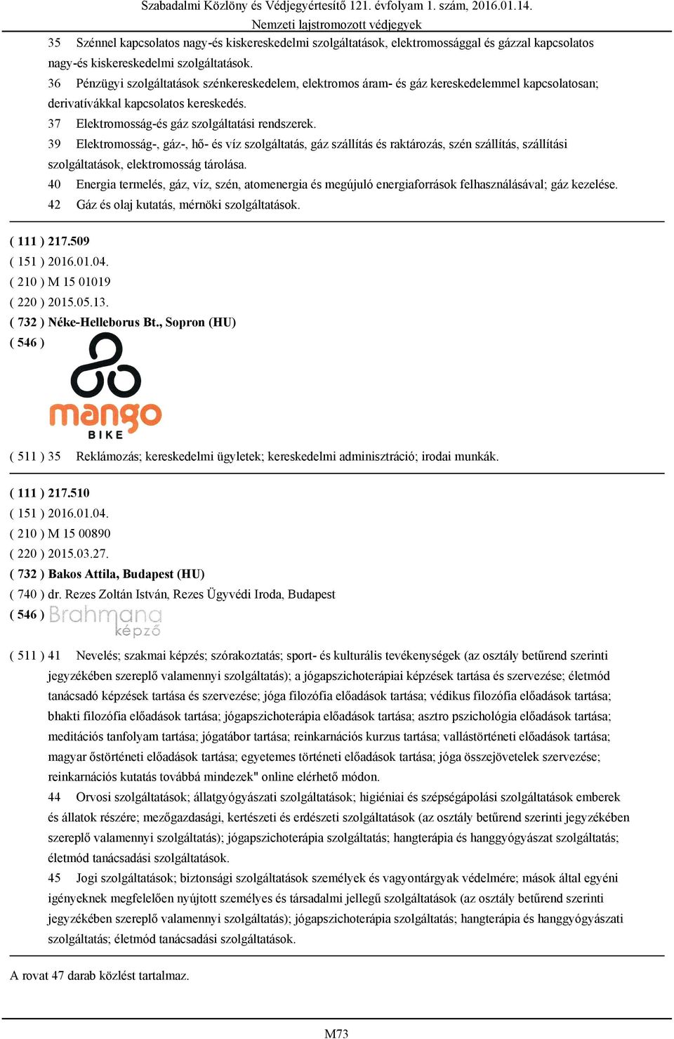 36 Pénzügyi szolgáltatások szénkereskedelem, elektromos áram- és gáz kereskedelemmel kapcsolatosan; derivatívákkal kapcsolatos kereskedés. 37 Elektromosság-és gáz szolgáltatási rendszerek.