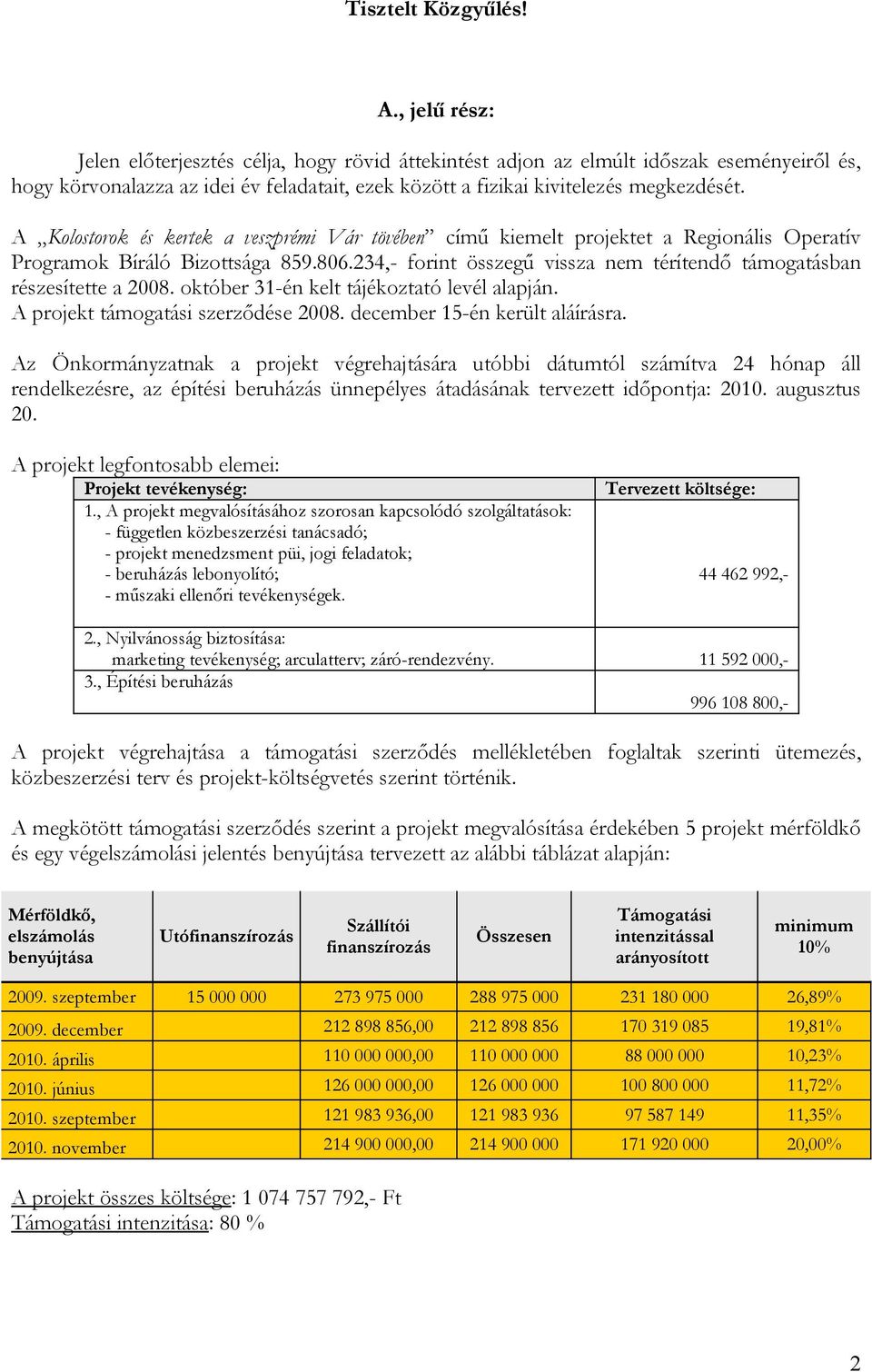 A Kolostorok és kertek a veszprémi Vár tövében című kiemelt projektet a Regionális Operatív Programok Bíráló Bizottsága 859.806.