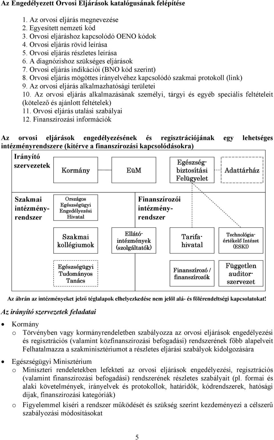 Az orvosi eljárás alkalmazhatósági területei 10. Az orvosi eljárás alkalmazásának személyi, tárgyi és egyéb speciális feltételeit (kötelező és ajánlott feltételek) 11.