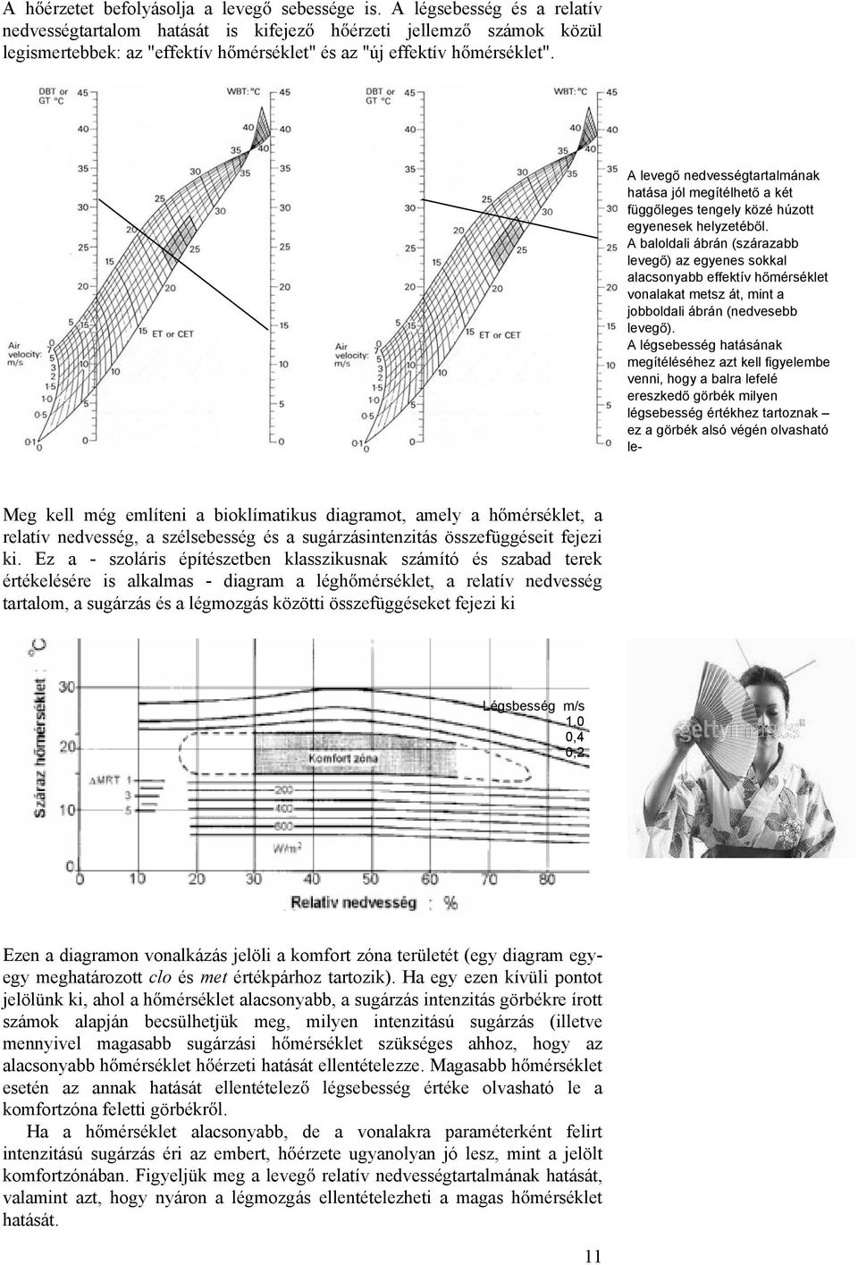 A leveg nedvességtartalmának hatása jól megítélhet a két függ leges tengely közé húzott egyenesek helyzetéb l.