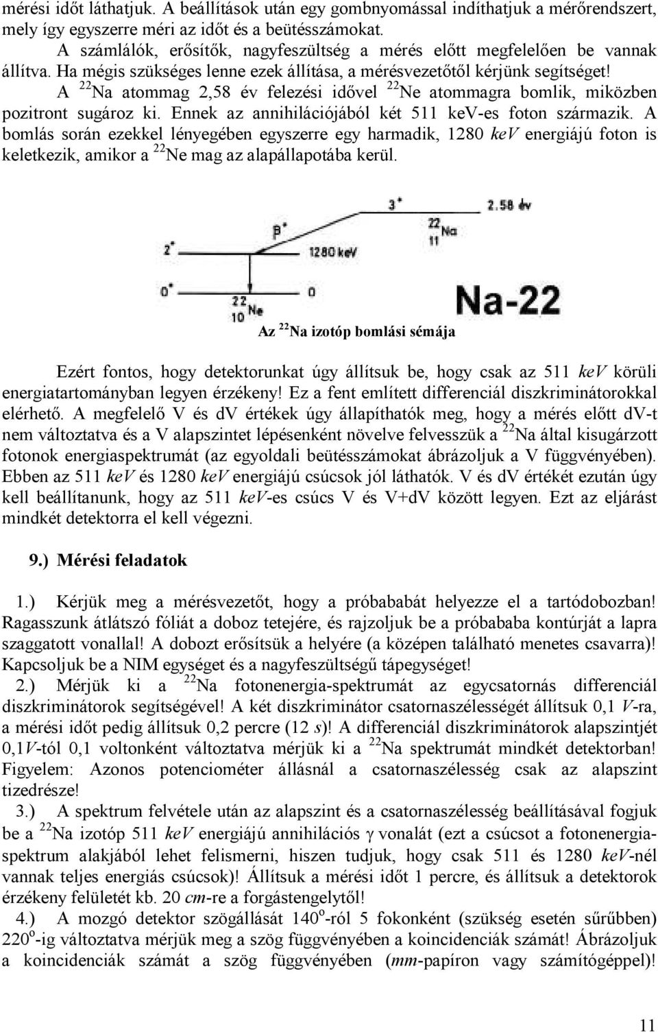 A 22 Na atommag 2,58 év felezési idıvel 22 Ne atommagra bomlik, miközben pozitront sugároz ki. Ennek az annihilációjából két 511 kev-es foton származik.