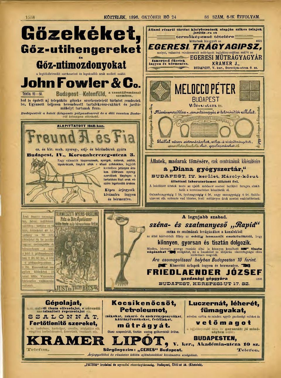 Budapestről a keleti (központi) pályaudvarról és a déli vasúton Buda- KÖZTELEK, 1896. OKTÓBER HO 24 86 SZÁM. 6-TK ÉVFOLYAM.