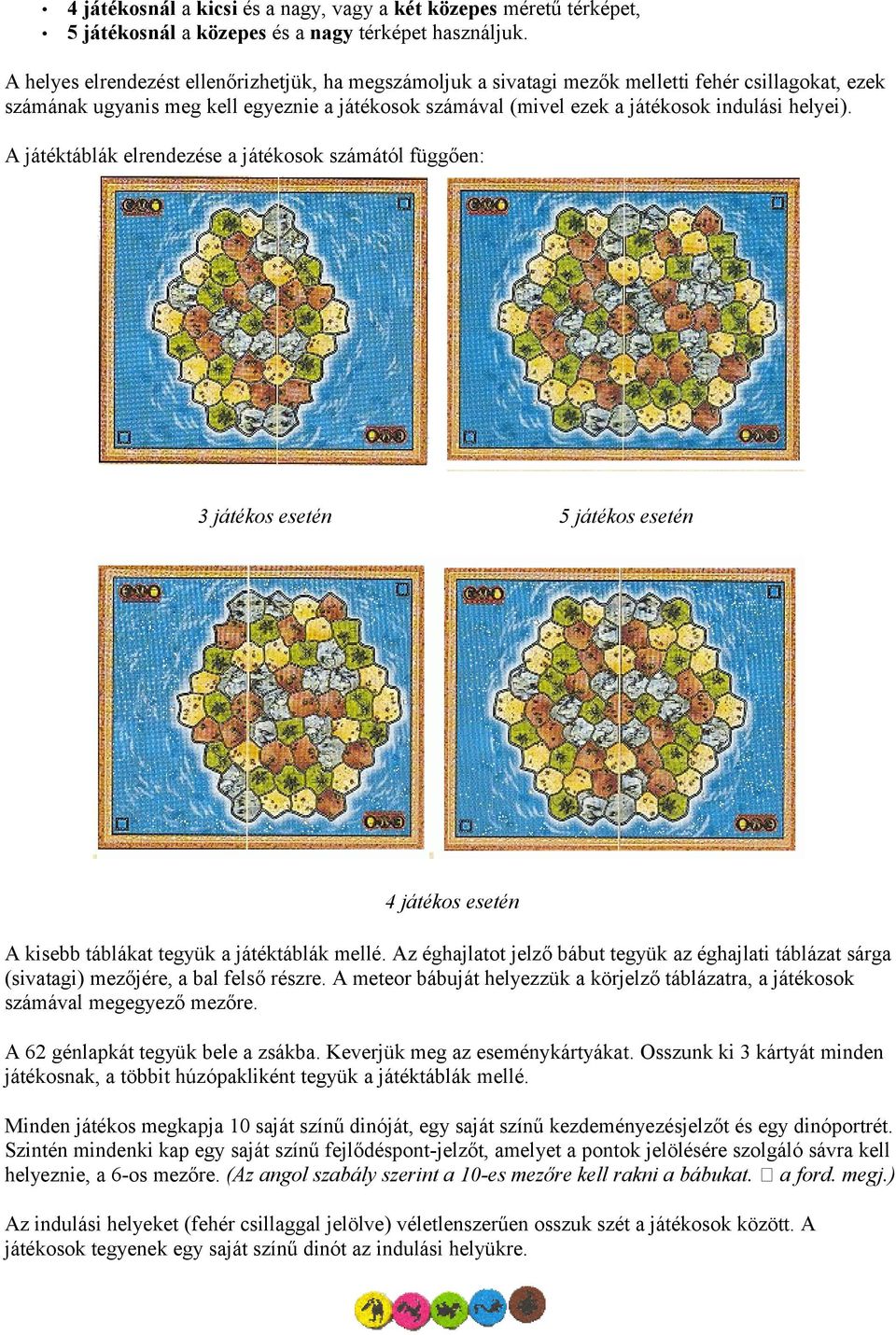 helyei). A játéktáblák elrendezése a játékosok számától függően: 3 játékos esetén 5 játékos esetén 4 játékos esetén A kisebb táblákat tegyük a játéktáblák mellé.