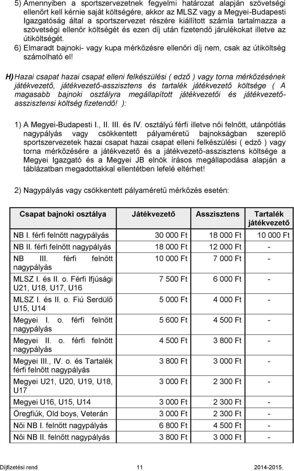 6) Elmaradt bajnoki- vagy kupa mérkőzésre ellenőri díj nem, csak az útiköltség számolható el!