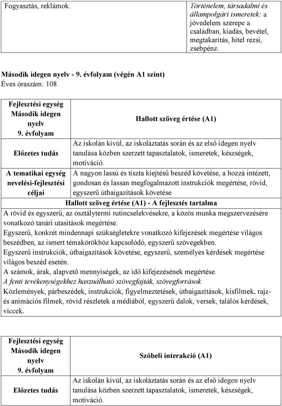 évfolyam Az iskolán kívül, az iskoláztatás során és az első idegen nyelv tanulása közben szerzett tapasztalatok, ismeretek, készségek, motiváció.