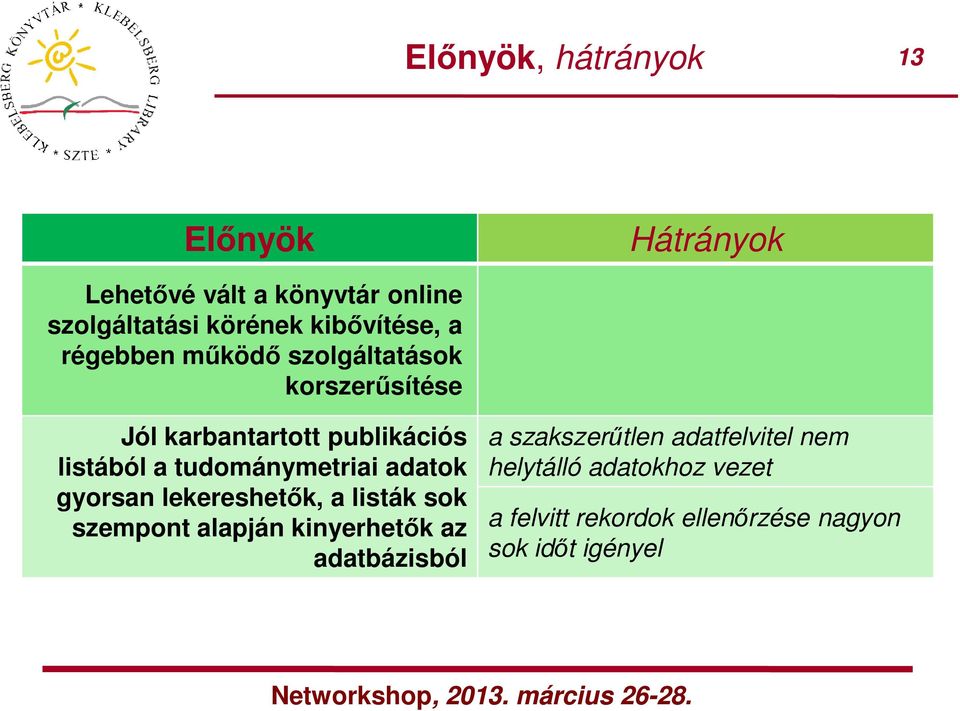 tudománymetriai adatok gyorsan lekereshetők, a listák sok szempont alapján kinyerhetők az adatbázisból