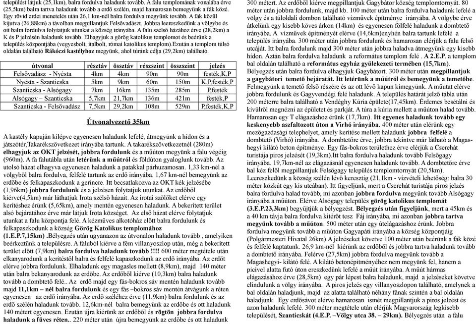 Jobbra leereszkedünk a völgybe és ott balra fordulva folytatjuk utunkat a község irányába. A falu szélső házához érve (28,2km) a K és P jelzésén haladunk tovább.