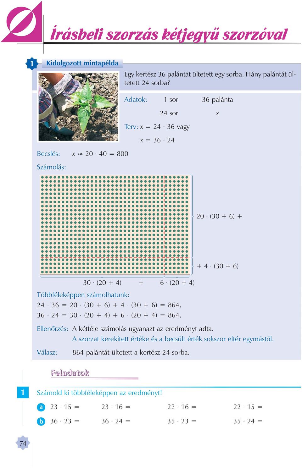 36 24 = 30 (20 + 4) + 6 (20 + 4) = 864, Ellnőrzés: A kétél számolás ugynzt z rményt t. A szorzt krkíttt érték és sült érték sokszor ltér gymástól.