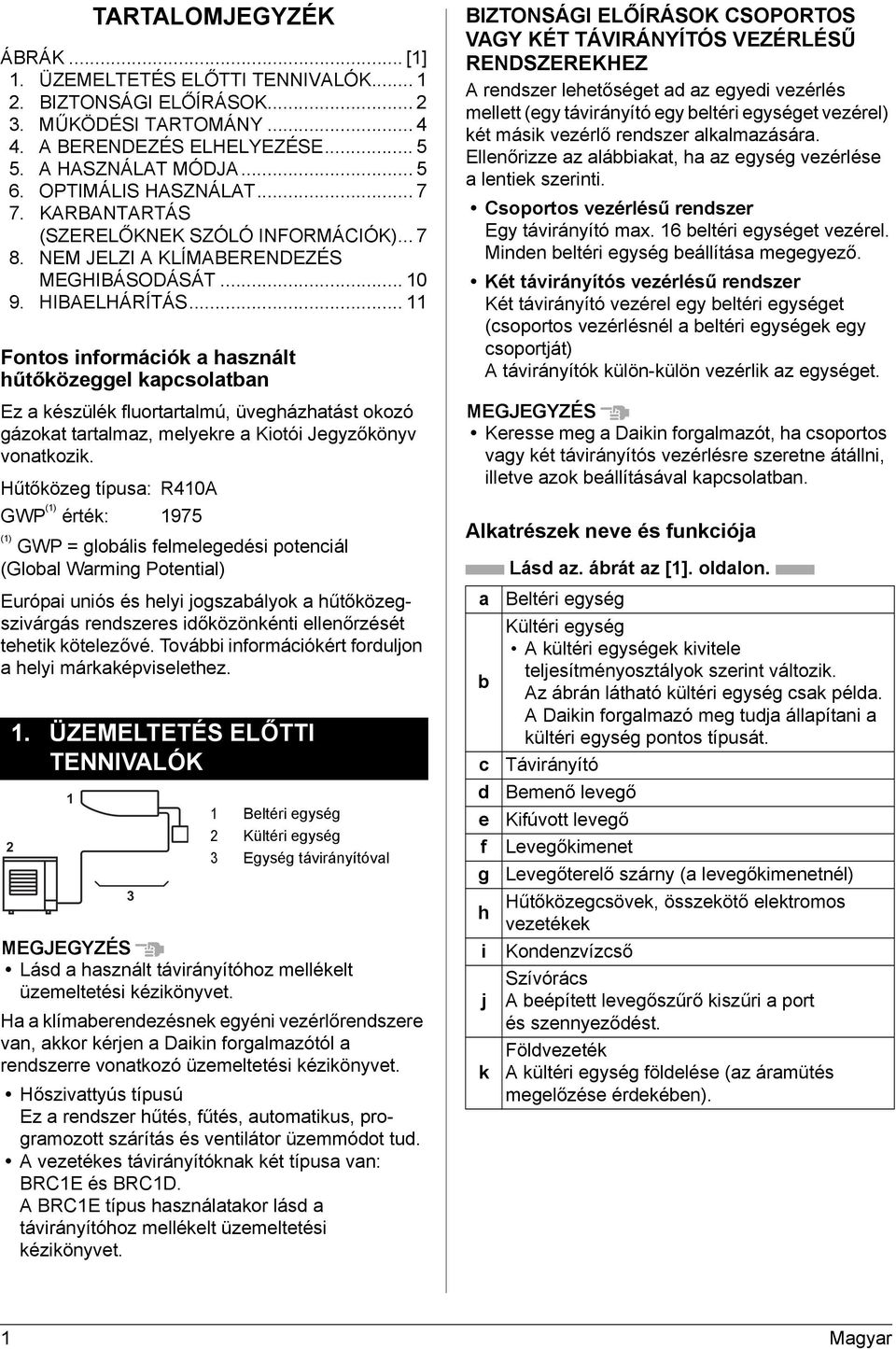 .. Fontos információk a használt hűtőközeggel kapcsolatban Ez a készülék fluortartalmú, üvegházhatást okozó gázokat tartalmaz, melyekre a Kiotói Jegyzőkönyv vonatkozik.
