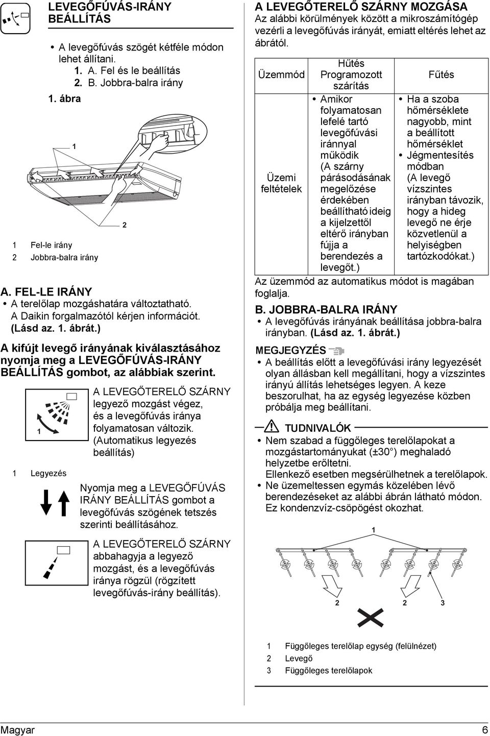 ) A kifújt levegő irányának kiválasztásához nyomja meg a LEVEGŐFÚVÁS-IRÁNY BEÁLLÍTÁS gombot, az alábbiak szerint.