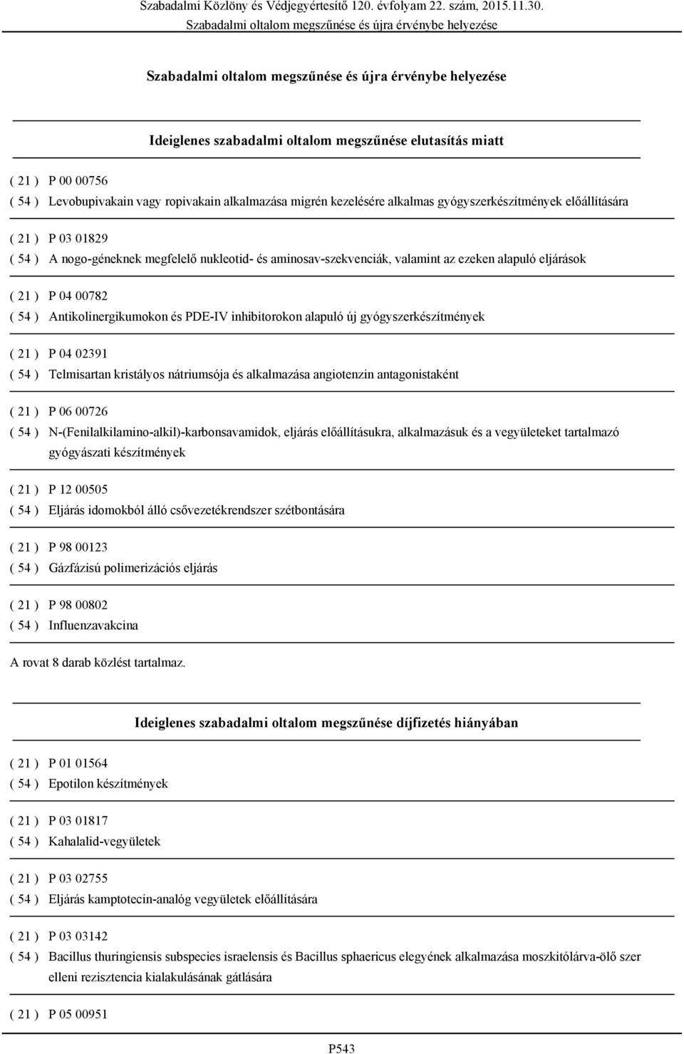 gyógyszerkészítmények ( 21 ) P 04 02391 ( 54 ) Telmisartan kristályos nátriumsója és alkalmazása angiotenzin antagonistaként ( 21 ) P 06 00726 ( 54 ) N-(Fenilalkilamino-alkil)-karbonsavamidok,