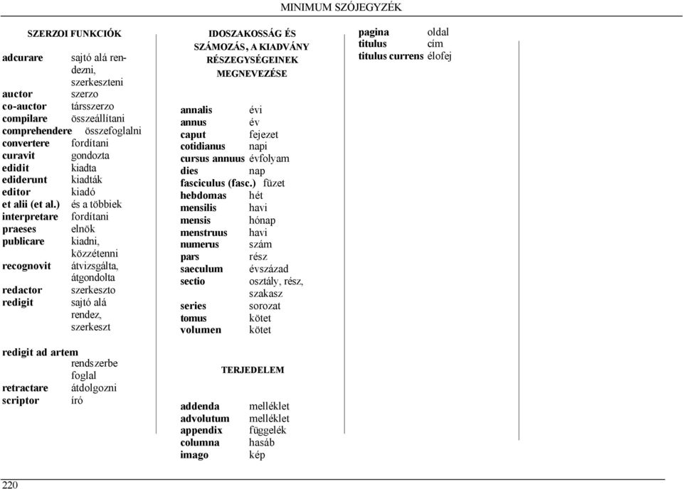 ) és a többiek interpretare fordítani praeses elnök publicare kiadni, közzétenni recognovit átvizsgálta, átgondolta redactor redigit szerkeszto sajtó alá rendez, szerkeszt redigit ad artem rendszerbe