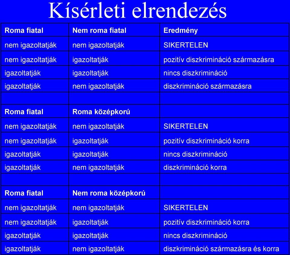 igazoltatják pozitív diszkrimináció korra igazoltatják igazoltatják nincs diszkrimináció igazoltatják nem igazoltatják diszkrimináció korra Roma fiatal Nem roma középkorú nem