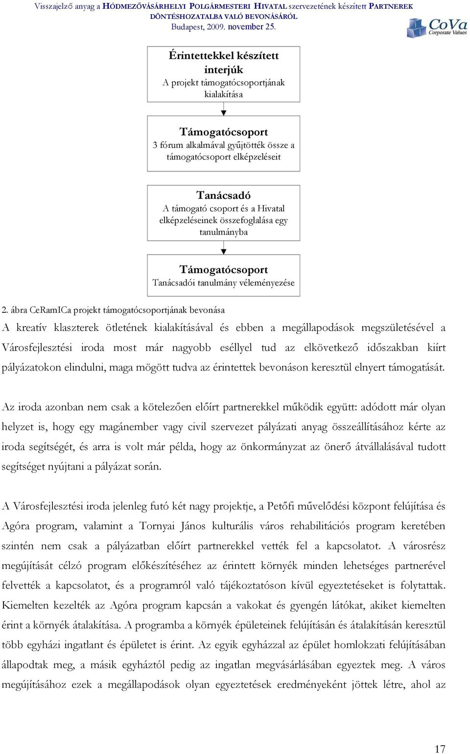 ábra CeRamICa projekt támogatócsoportjának bevonása A kreatív klaszterek ötletének kialakításával és ebben a megállapodások megszületésével a Városfejlesztési iroda most már nagyobb eséllyel tud az