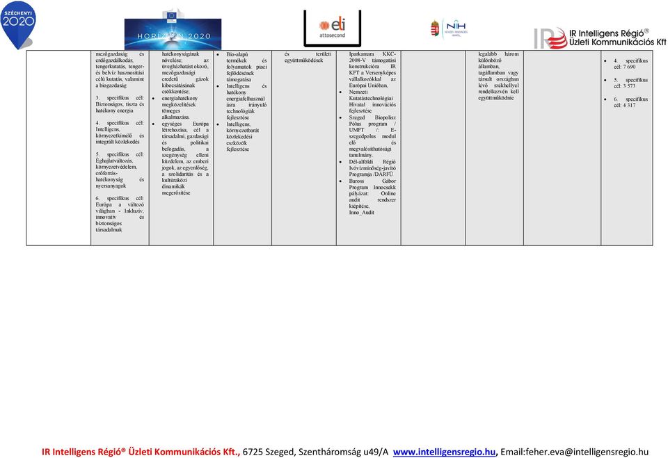 specifikus cél: Európa a változó világban - Inkluzív, innovatív biztonságos társadalmak hatékonyságának növele; az üvegházhatást okozó, mezőgazdasági eredetű gázok kibocsátásának csökkente;